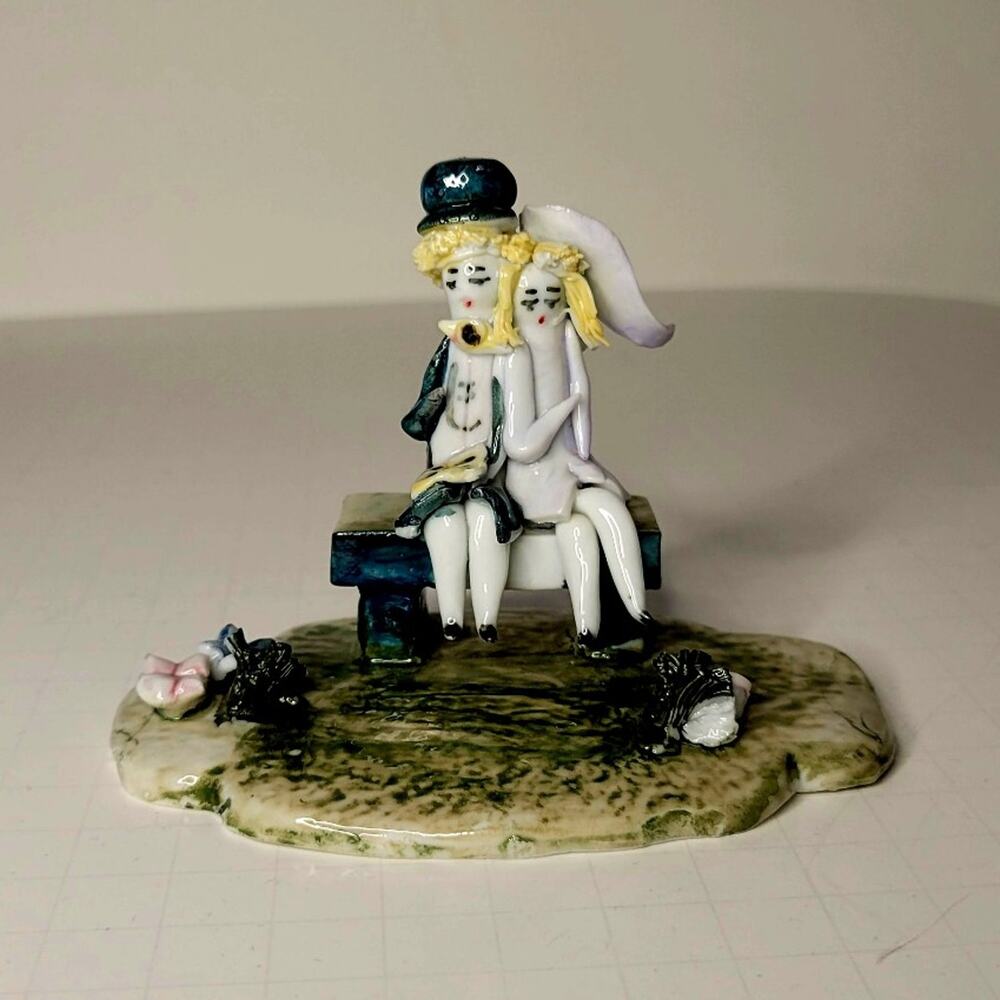 Vintage Porcelain Couple Sitting Adorable Sculpture Figurine